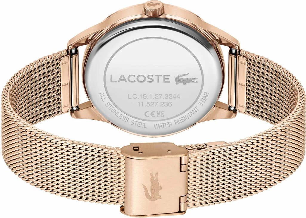 Attache bracelet Lacoste 2001261 maille milanaise en acier or rose avec fermoir déployant