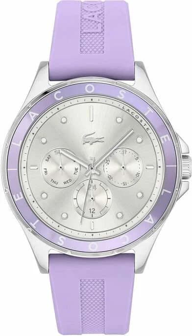 Montre Lacoste Swing 2001300 pour Femme - Cadran Argent Multifonctions, Bracelet Silicone Lilas