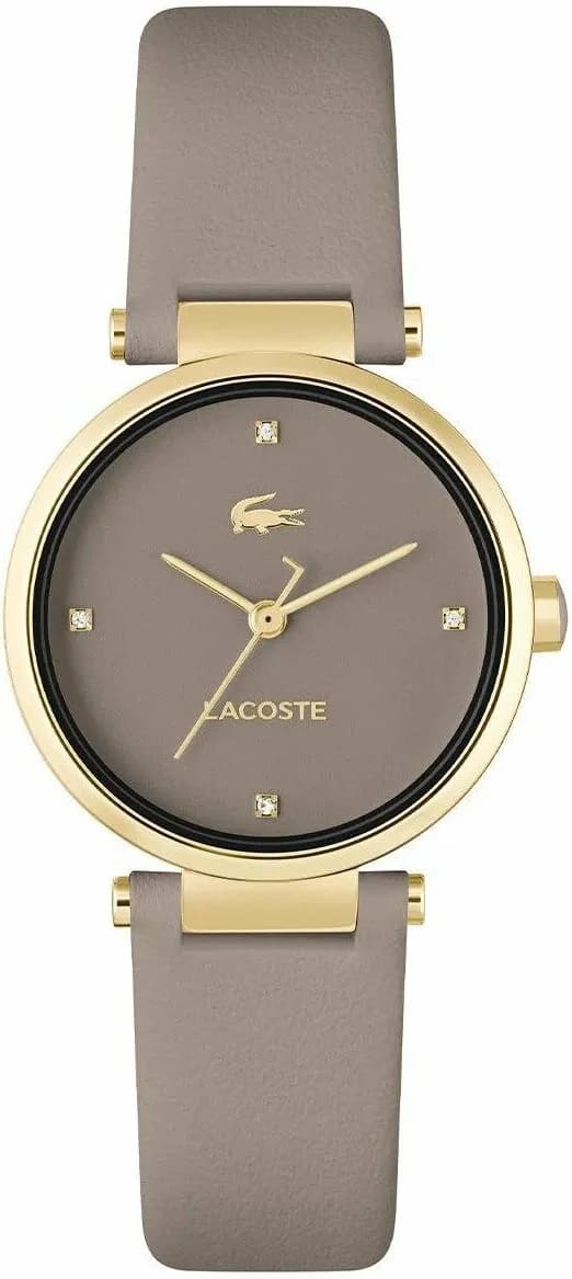 Montre Lacoste Orba 2001334 pour Femme - Cadran Gris Taupe, Bracelet Cuir, Boîtier Or