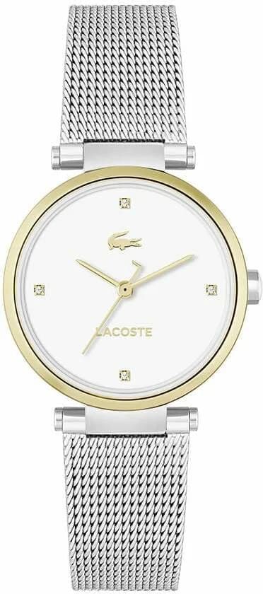 Montre Lacoste Orba 2001337 pour Femme - Cadran Blanc, Boîtier Or et Bracelet Maille Milanaise Argenté