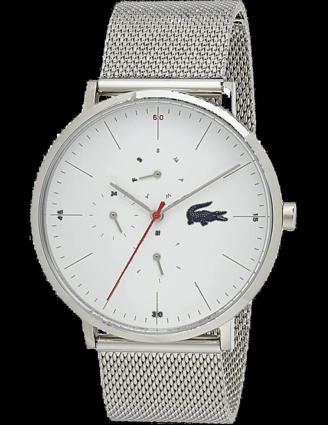 Montre Homme Lacoste Réf. 2011025 - Cadran Blanc, Boîtier et Bracelet Maille Milanaise Argenté