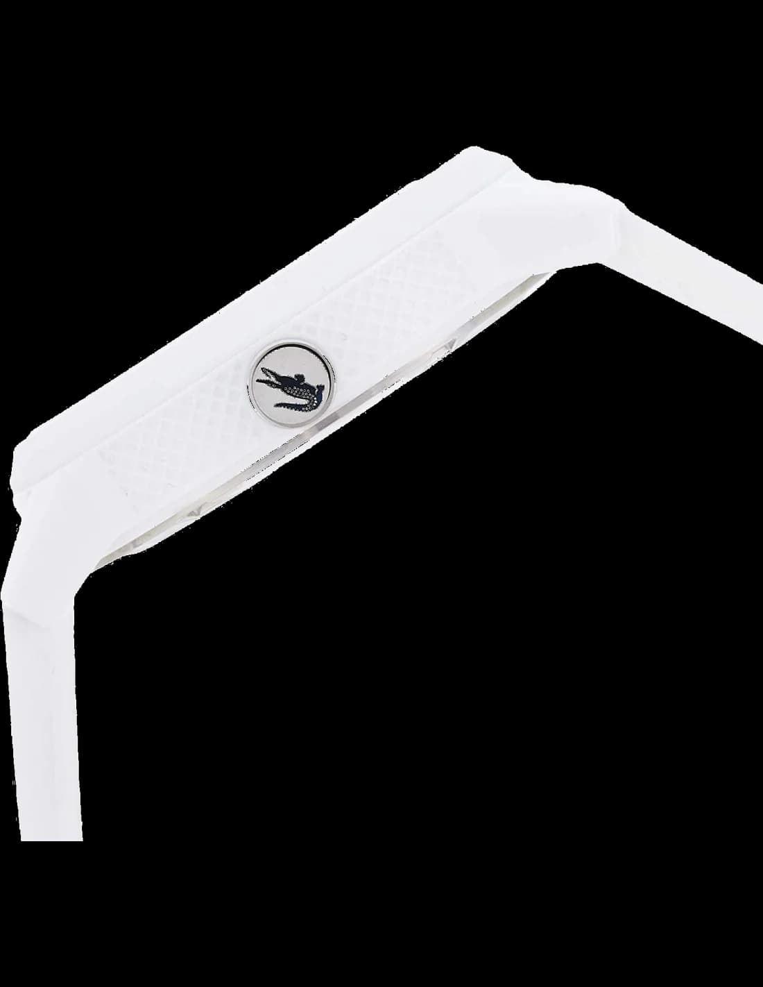 Attache bracelet Lacoste 2011039 en silicone blanc texturé, fermoir boucle ardillon en acier inoxydable, confort et résistance