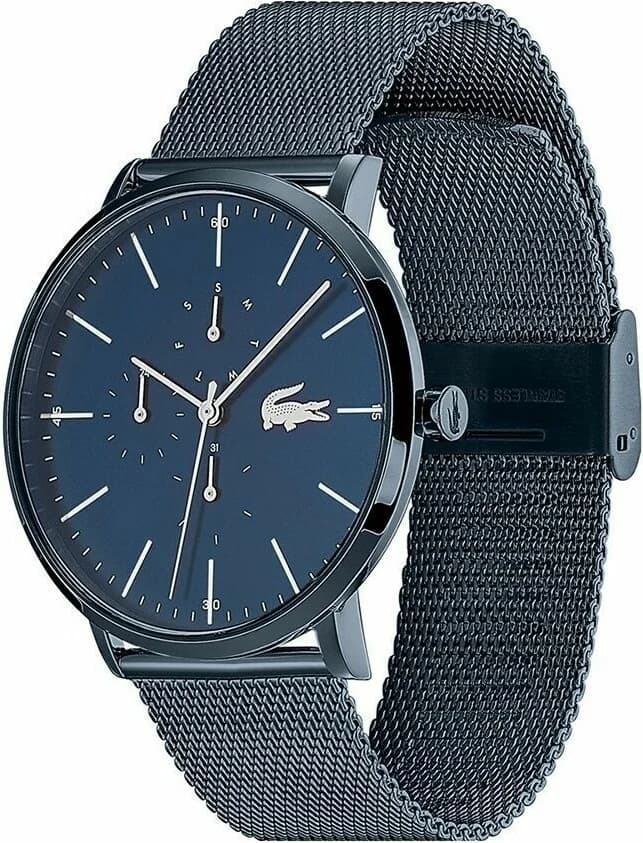 Visage cadran Lacoste 2011058 avec index appliqués et guichet date à 3h pour une lisibilité optimale