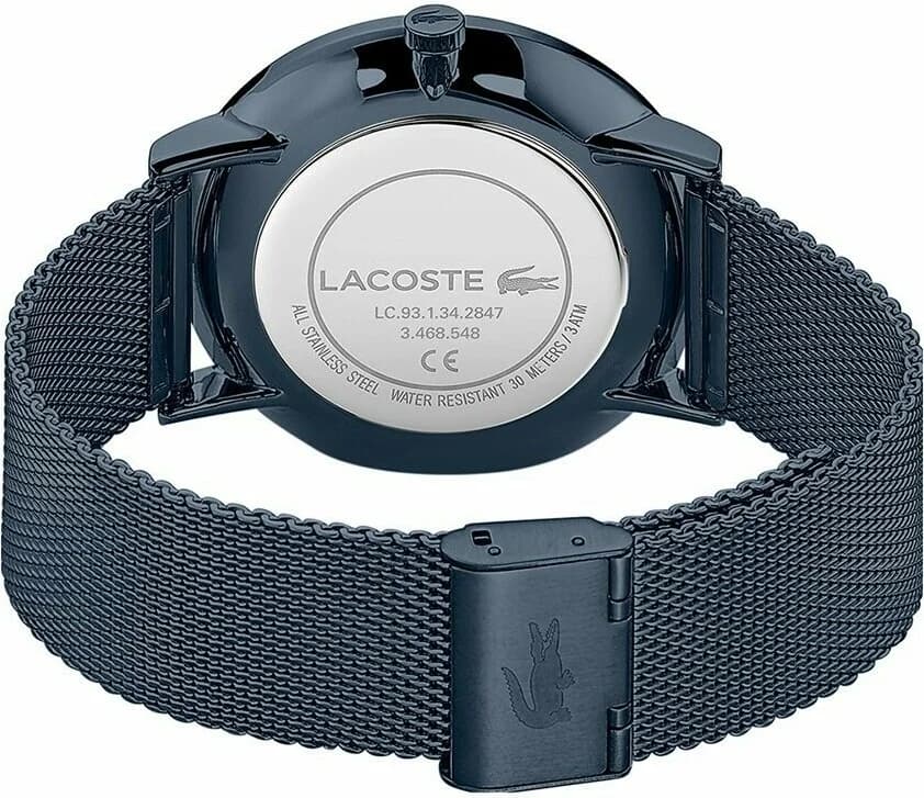 Attache bracelet Lacoste 2011058 en maille milanaise acier inoxydable bleu et fermoir déployant ajustable