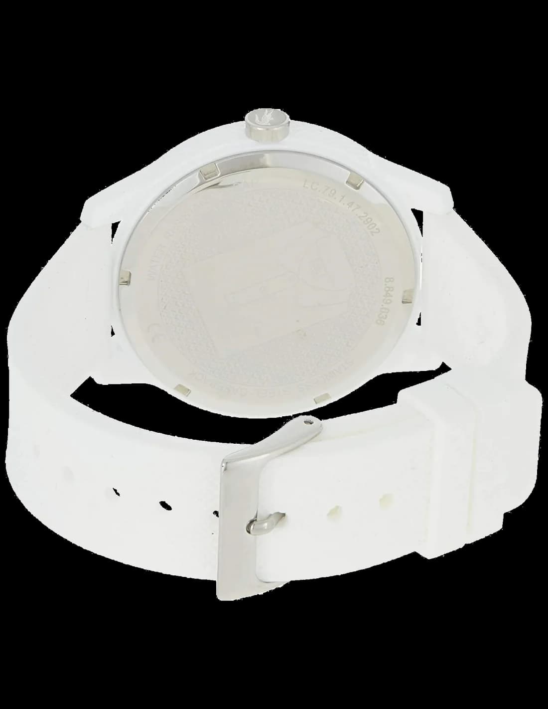 Visage cadran Lacoste 2011069 dévoile des index appliques polis et aiguilles dauphine, mouvement quartz suisse précis