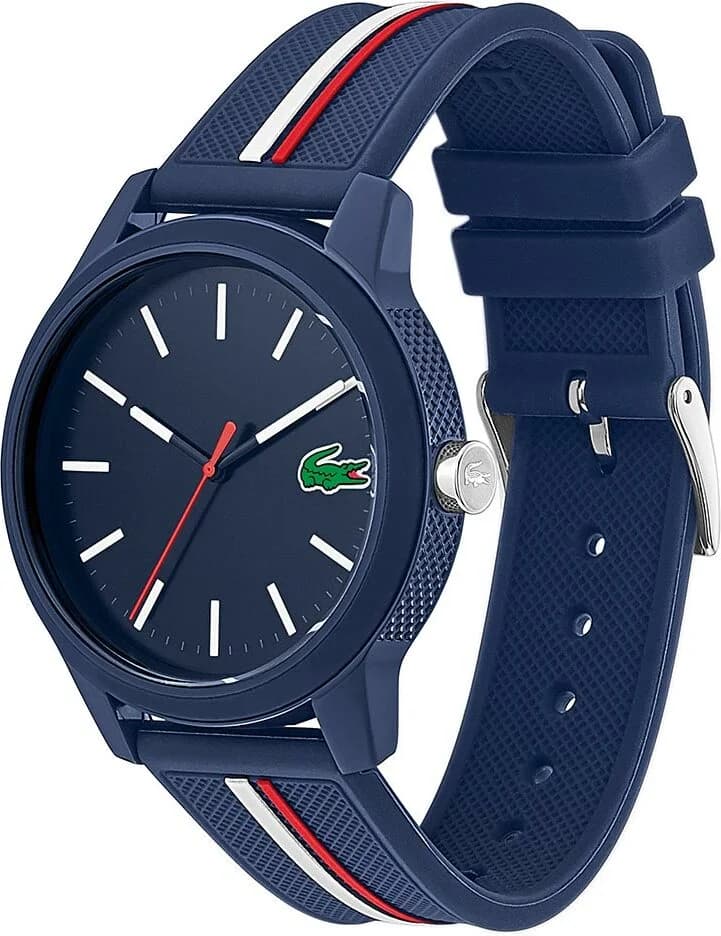 Attache bracelet Lacoste 2011070 en silicone bleu avec boucle ardillon signée, confort et durabilité assurés