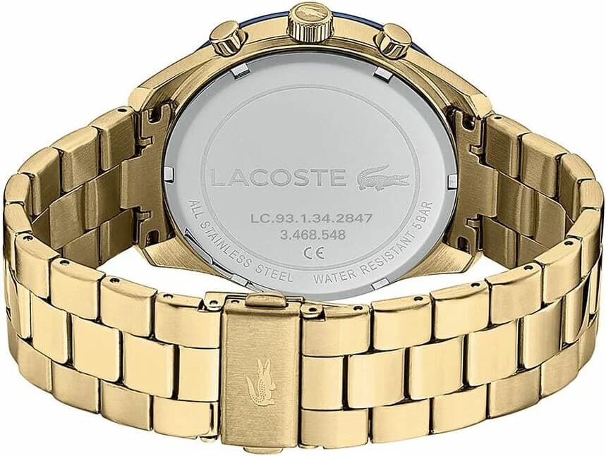 Attache bracelet Lacoste 2011096 en acier doré, fermoir déployante double sécurité, maillons polis brossés