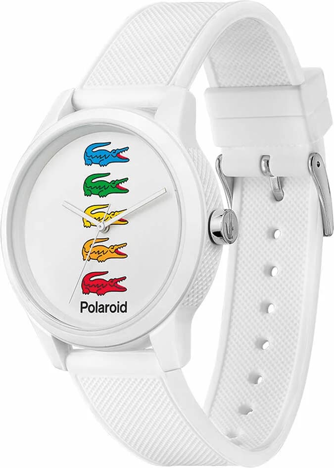 Attache bracelet Lacoste 2011130 en silicone blanc souple avec boucle ardillon en acier inoxydable, confort et solidité assurés
