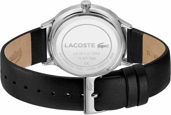Montre Lacoste Homme Réf. 2011139 - Boîtier Acier Argenté, Cadran Noir Multifonctions, Bracelet Cuir Noir vue 3