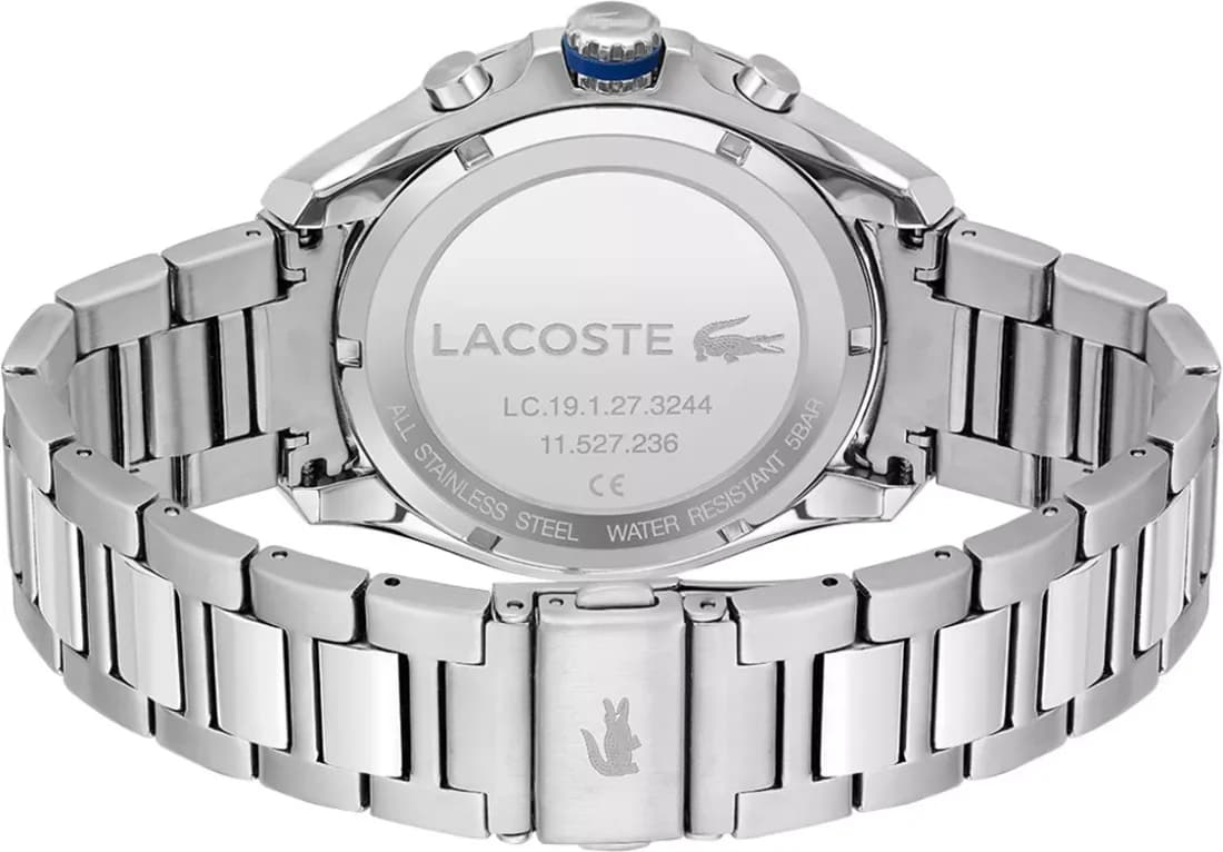 Attache bracelet Lacoste 2011155 acier inoxydable 316L, maillons satinés et polis, fermoir déployant double sécurité gravé du croco Lacoste