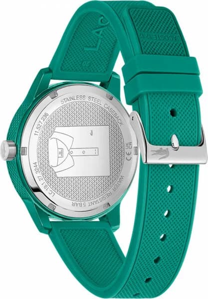 Attache bracelet Lacoste 2011192 en silicone vert avec boucle ardillon en acier inoxydable brossé