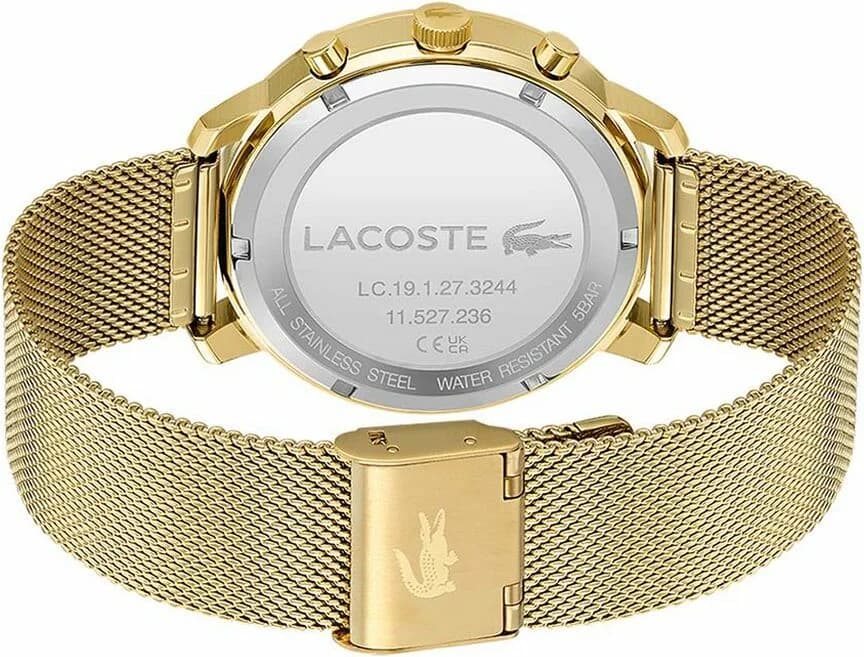 Attache bracelet Lacoste 2011195 en maille milanaise dorée avec fermoir déployant ajustable, finition satinée