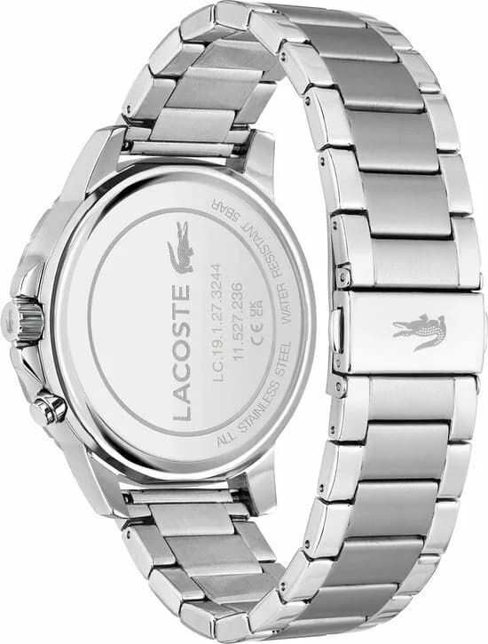 Attache bracelet Lacoste 2011207 en acier inoxydable brossé à boucle déployante, maillons solides pour confort durable