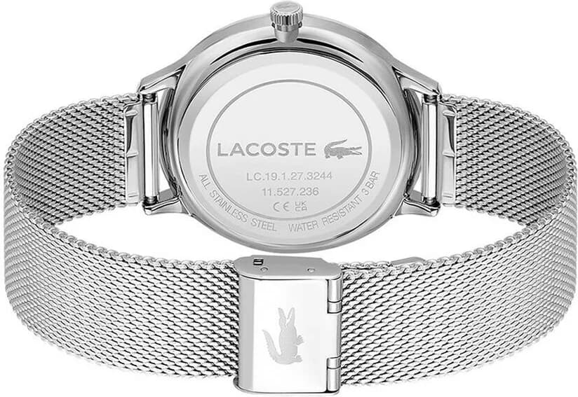 Attache bracelet Lacoste 2011228 en acier inoxydable brossé avec boucle déployante gravée du croco