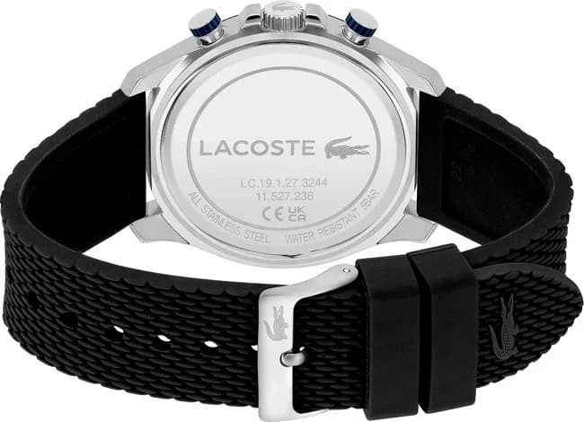 Attache bracelet Lacoste 2011252 fermoir boucle ardillon en acier inoxydable sur bracelet silicone noir texturé