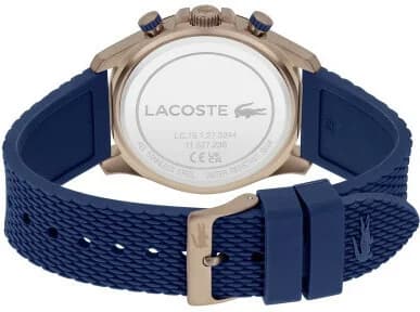 Attache bracelet Lacoste 2011253 en silicone bleu texturé, boucle ardillon signée Lacoste