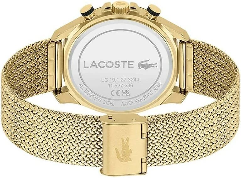 Attache bracelet Lacoste 2011254 maille milanaise dorée avec fermoir déployant gravé du logo crocodile