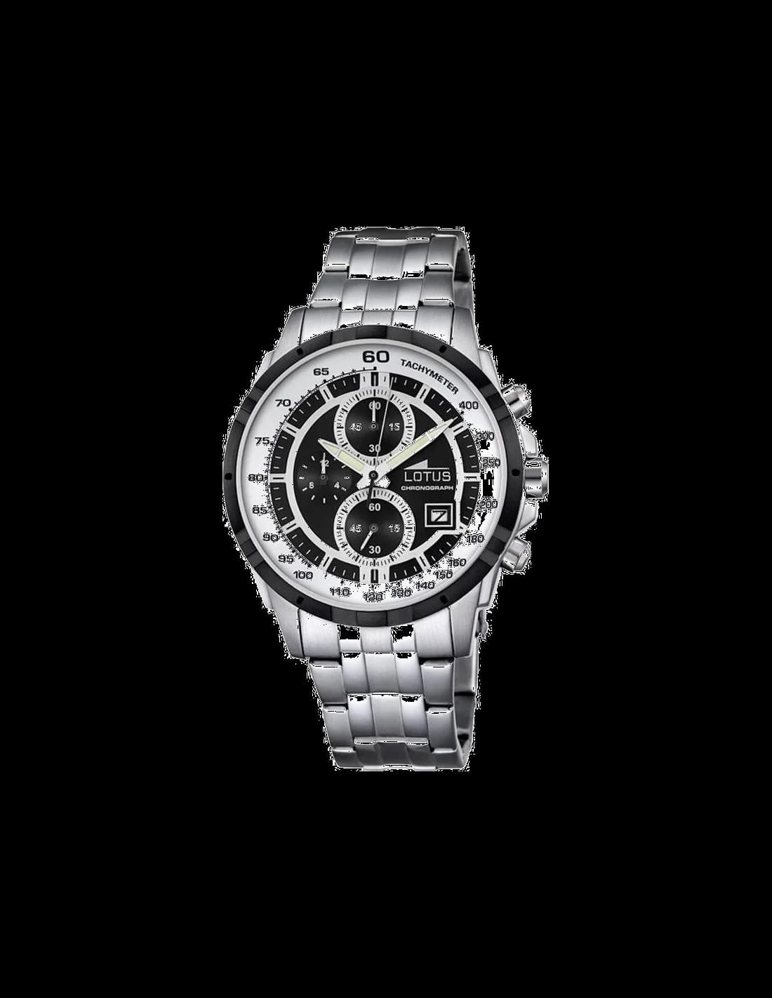 Garde-temps Lotus L10130/4 au cadran argenté soleillé avec index bâtons et date à 3h, style classique sport