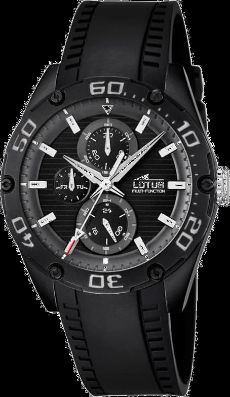Garde-temps Lotus L18183/4 au cadran noir profond avec index argentés et aiguilles luminescentes sur fond mat