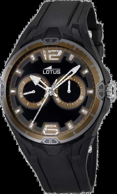 Garde-temps Lotus L18184/5 avec cadran noir contrasté sur fond soleillé et index blancs lumineux