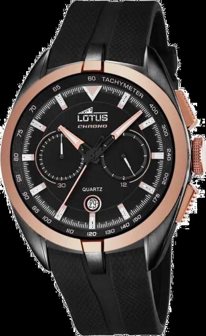 Garde-temps Lotus L18192/1 noir cadran soleil avec index bâtons et aiguilles argentées style smart-casual
