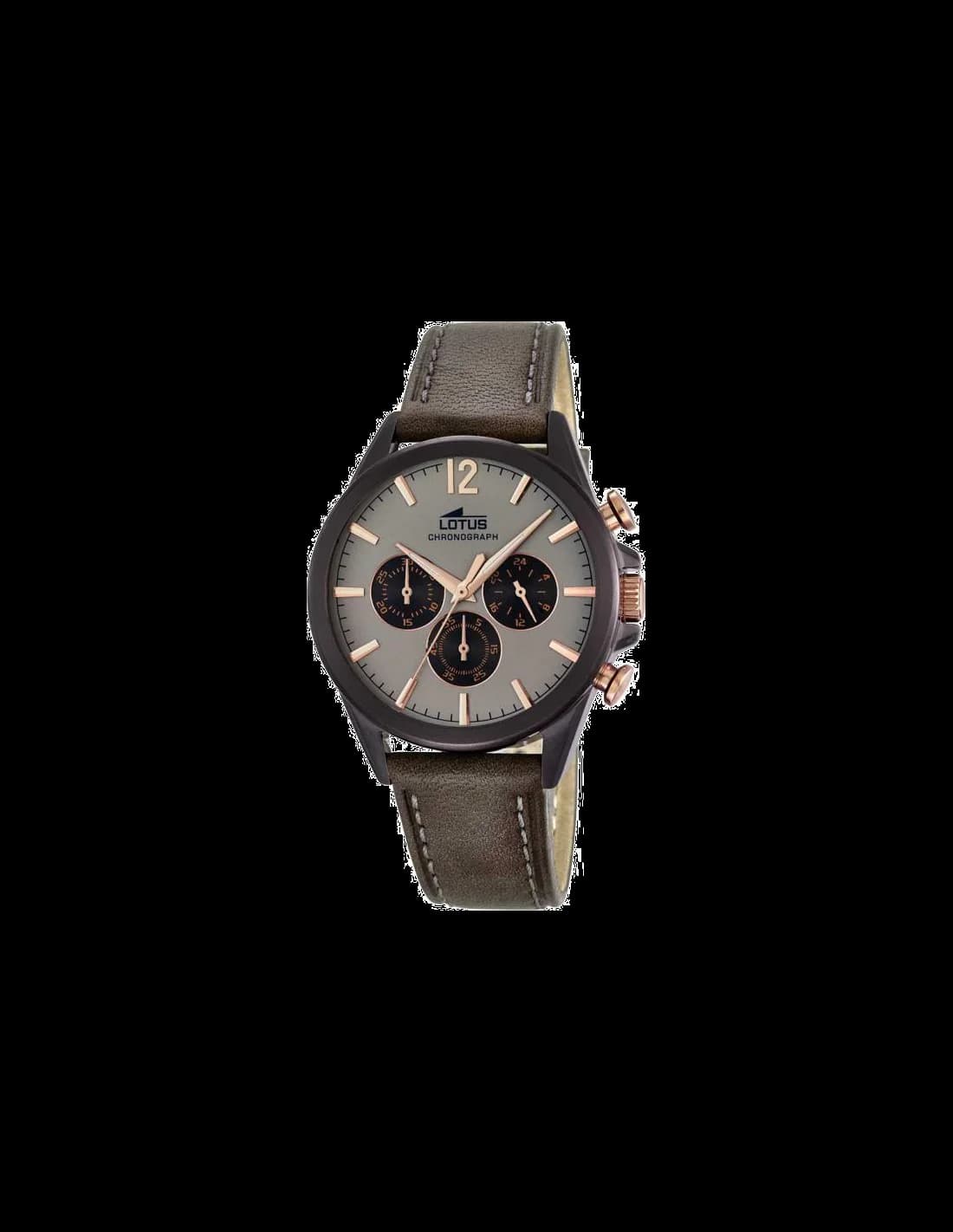 Garde-temps Lotus L18200/1 cadran marron soleillé, aiguilles dauphine polies, index appliques, style classique élégant