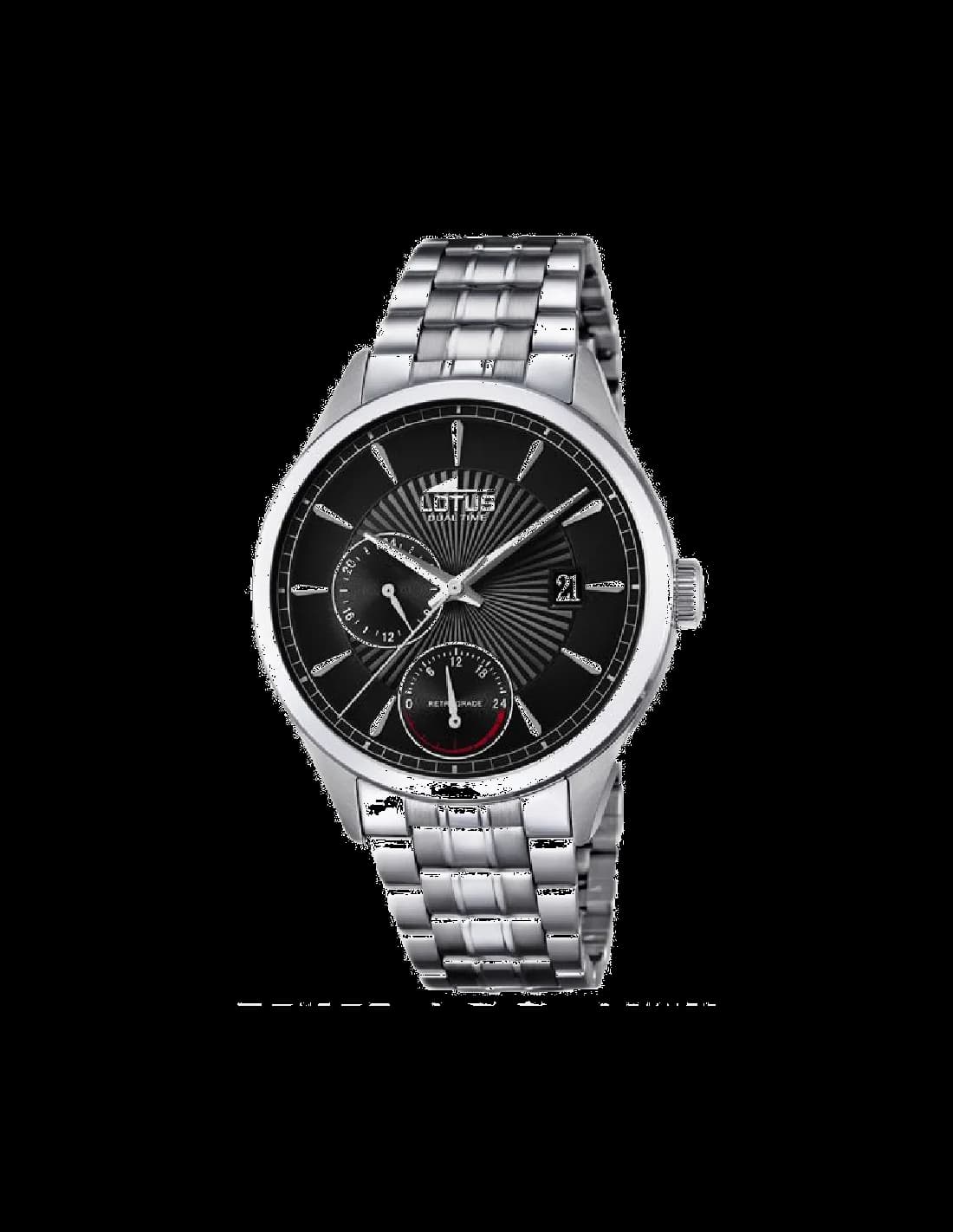 Garde-temps Lotus L18213/8 avec cadran noir soleil et aiguilles dorées, style classique sport