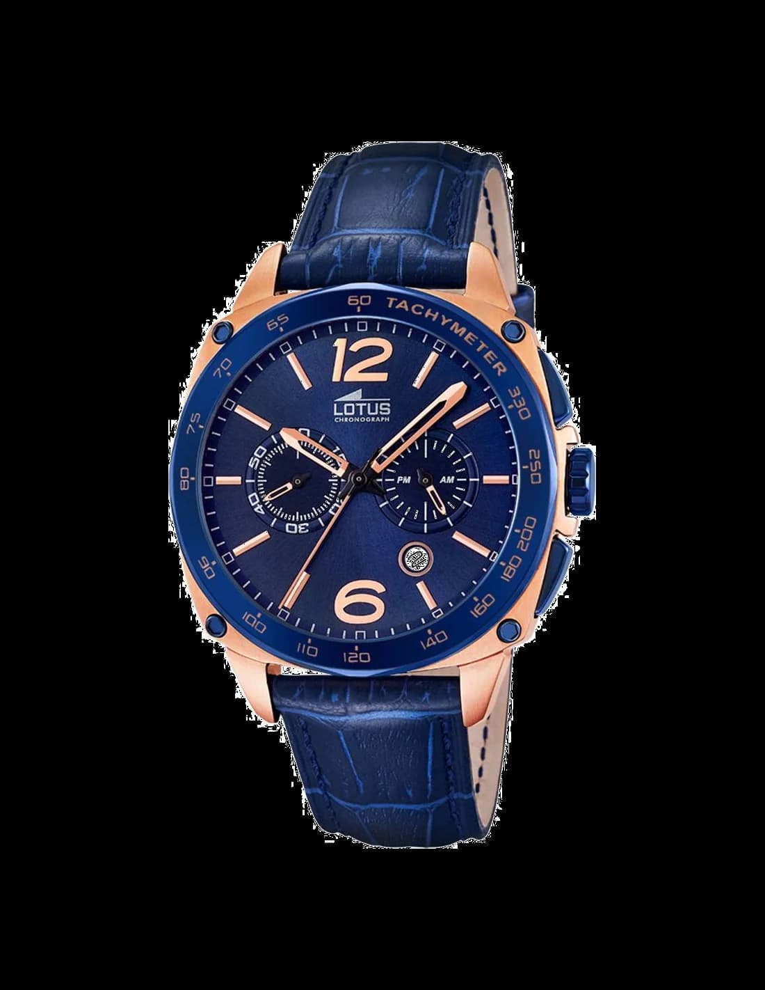 Garde-temps Lotus L18217/1 arborant cadran bleu soleillé avec aiguilles et index argentés style épuré