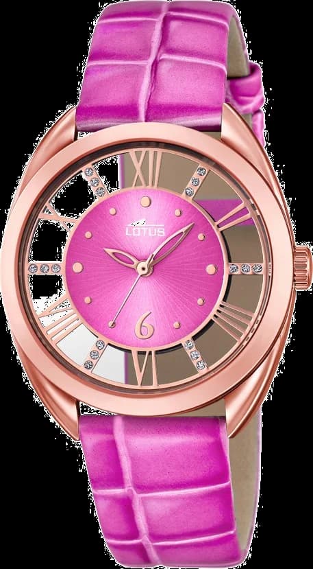 Montre Femme Lotus Trendy L18226/1 - Cadran squelette fuchsia, bracelet cuir rose