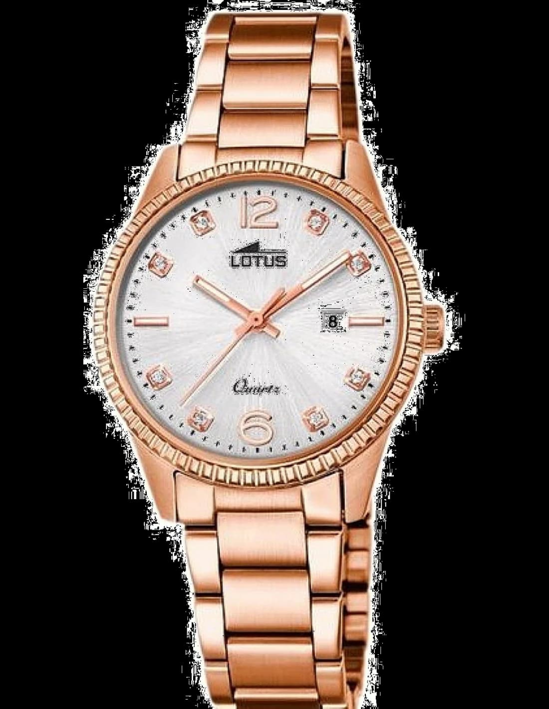 Garde-temps Lotus L18303/3 or rose affichant cadran blanc avec index argentés et aiguilles dorées