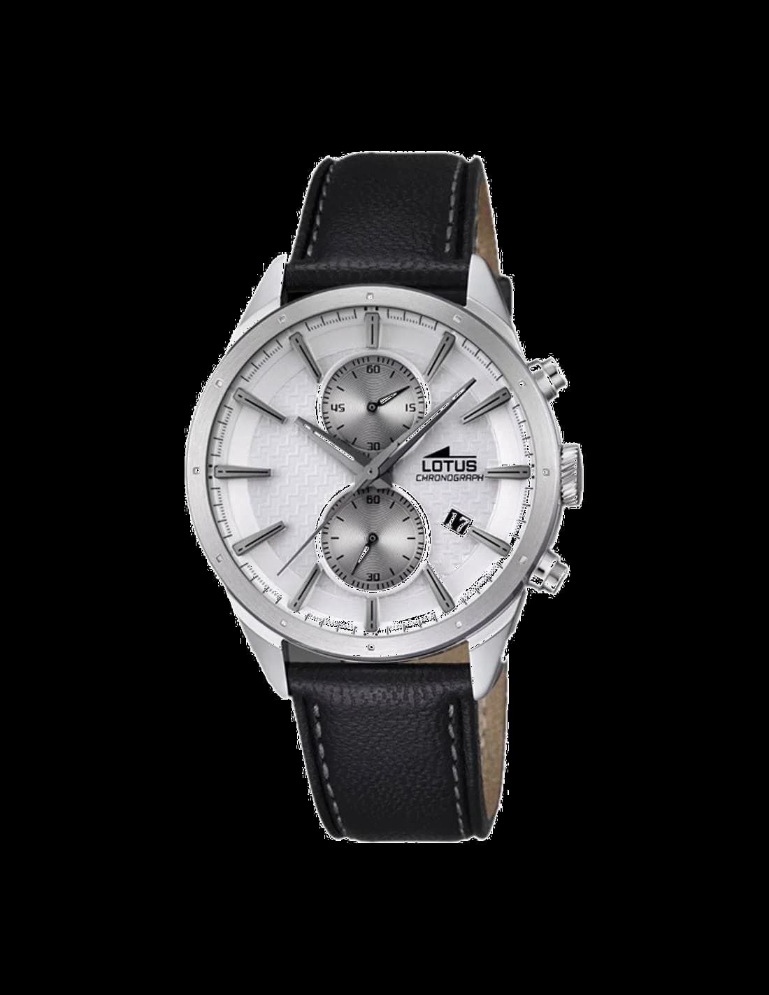 Garde-temps Lotus L18313/1 avec cadran noir soleillé, aiguilles luminescentes et guichet date à 4h30