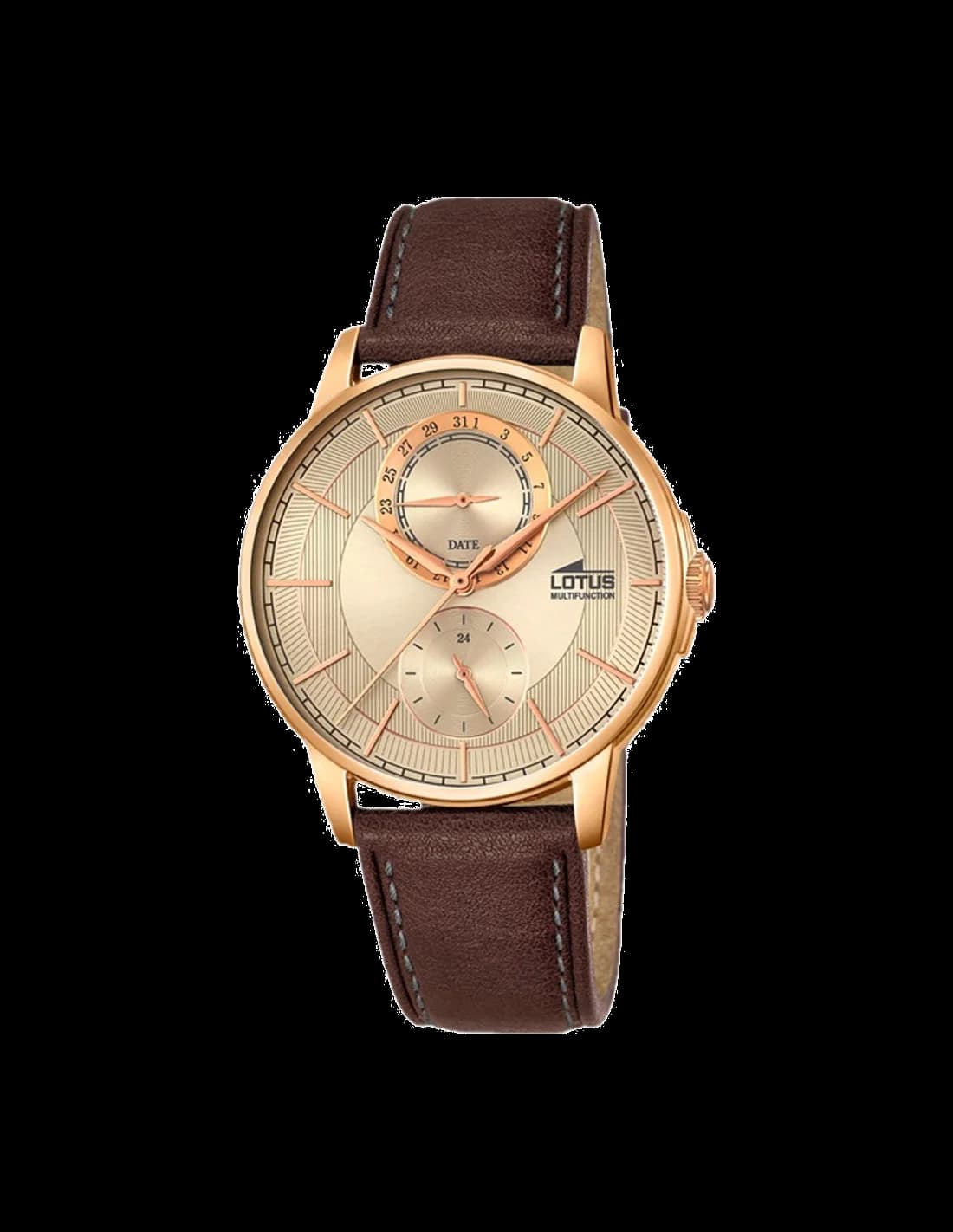 Garde-temps Lotus L18324/2 au cadran marron soleillé avec index bâtons argentés et aiguilles facettées pour lisibilité optimale