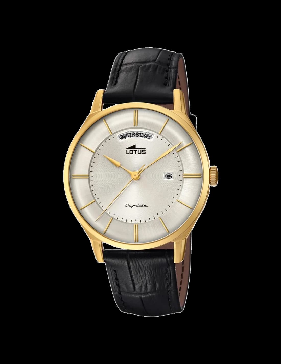 Montre Homme Lotus L18421/1, Cadran Argent, Boîtier Or, Bracelet Cuir Noir