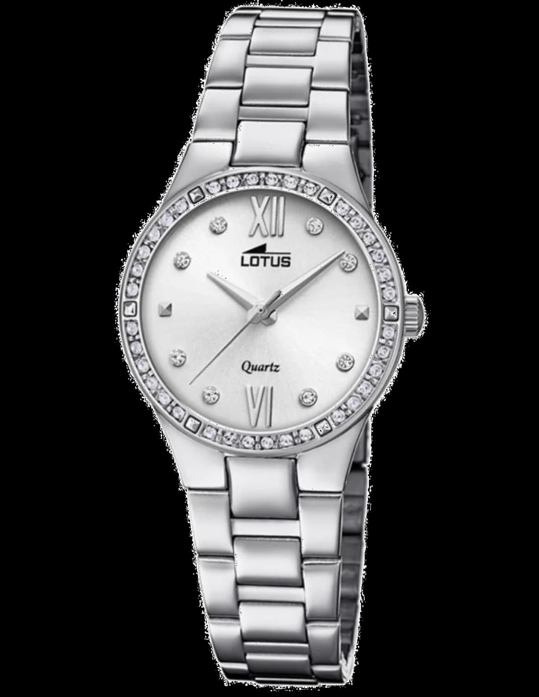 Garde-temps Lotus L18460/1 au cadran blanc nacré avec index bâtons dorés et aiguilles bleues acier