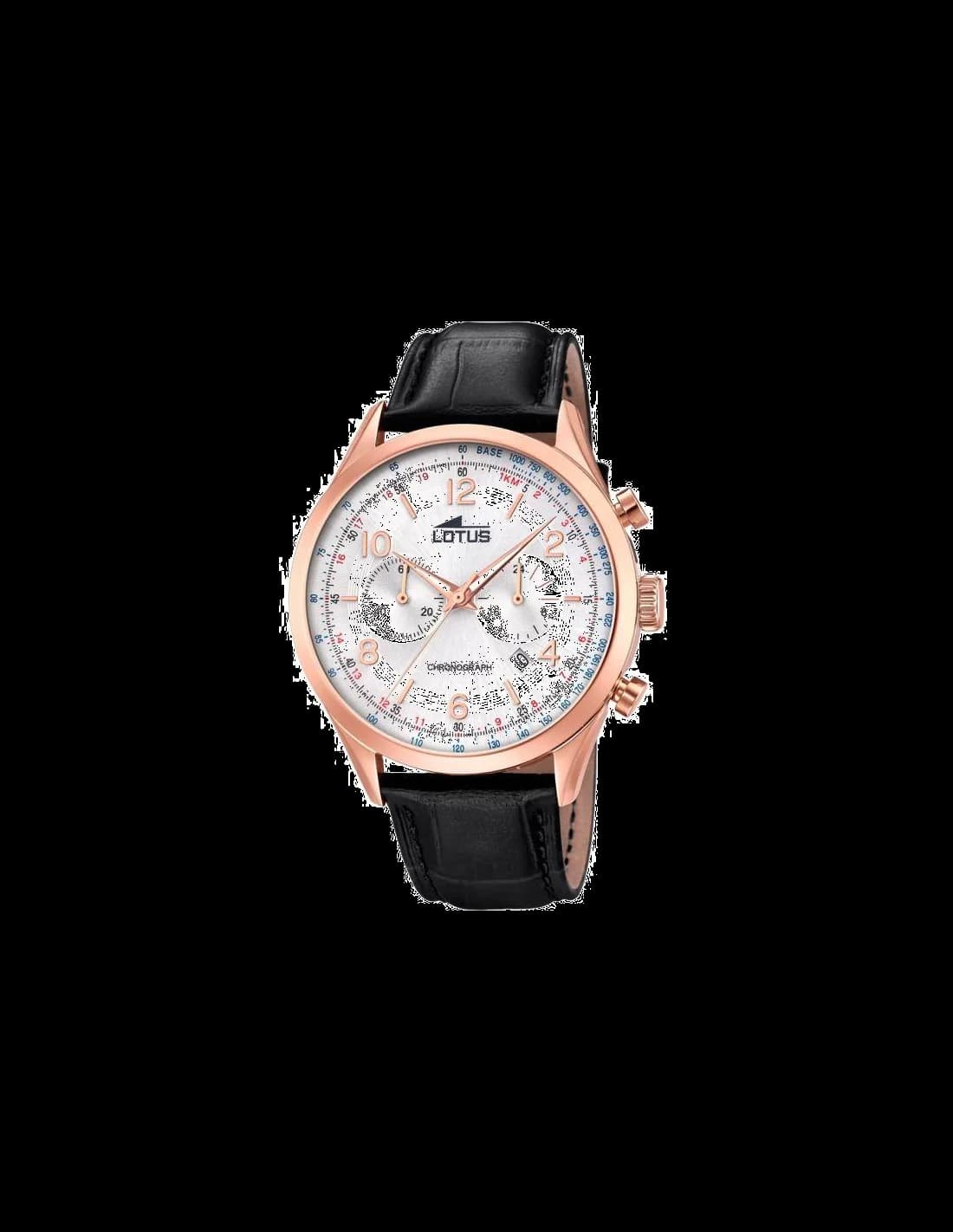 Montre Homme Lotus L18558/2 en Acier Inoxydable Or Rose avec Cadran Noir et Bracelet Cuir