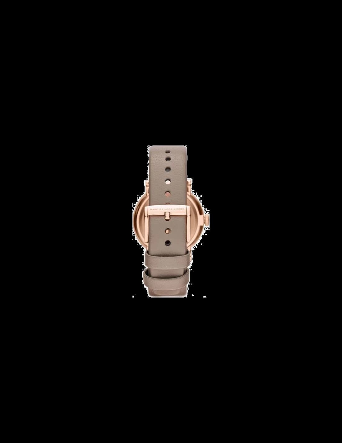 Visage cadran Marc Jacobs MBM1266 avec index bâtons dorés et aiguilles fines, mouvement quartz précis pour une lisibilité optimale