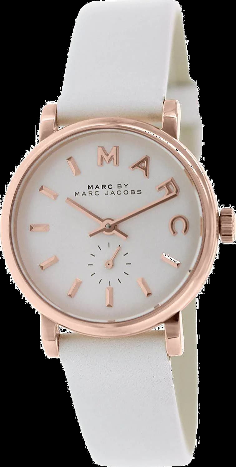 Montre Femme Marc Jacobs MBM1284 Boîtier Or Rose Cadran Blanc Bracelet Cuir