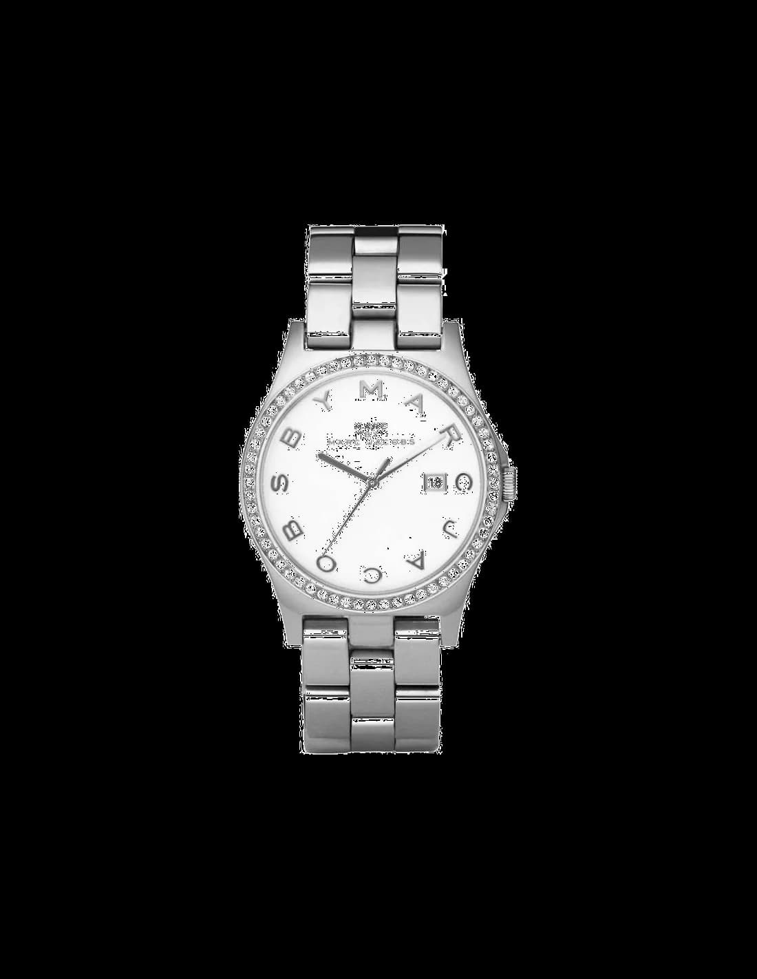 Montre Femme Marc Jacobs Henry MBM3044 Cadran Blanc Acier Argenté Lunette Strass