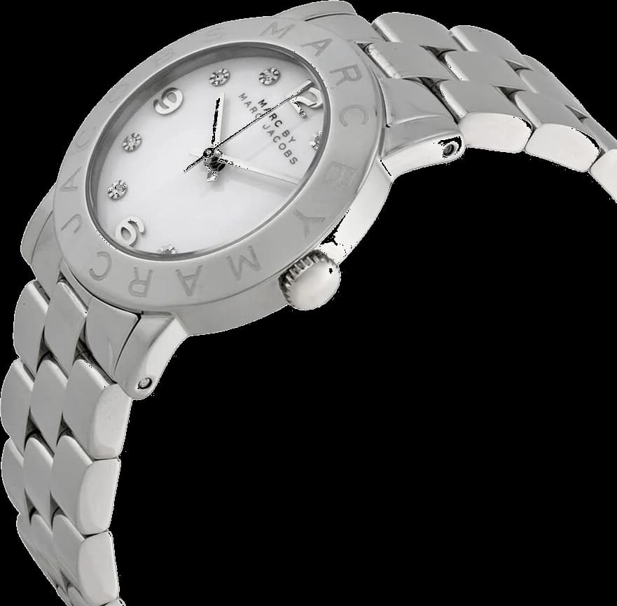 Visage cadran Marc Jacobs MBM3054 avec index bâtons appliqués, aiguilles dauphines et guichet date à 3h