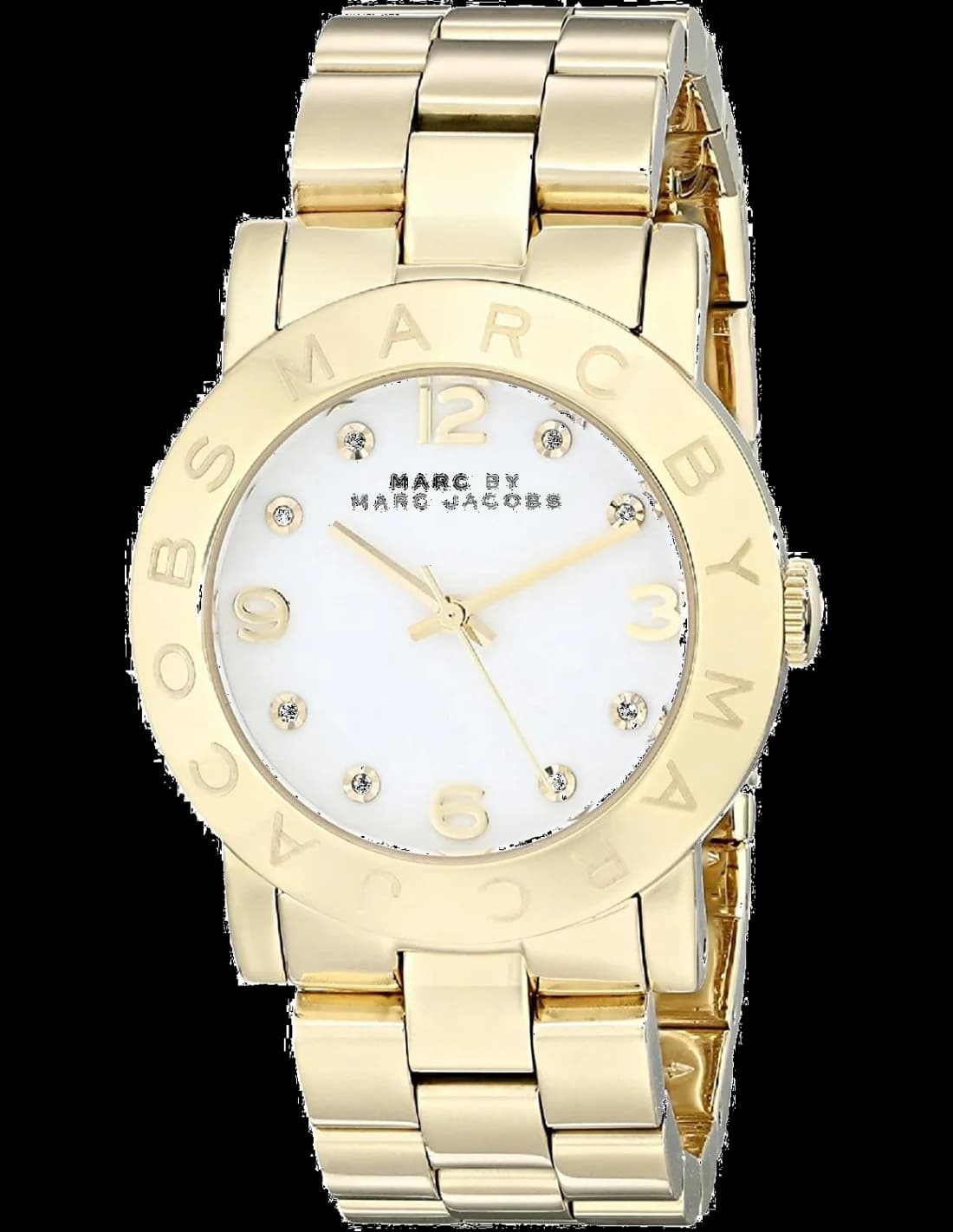 Montre Femme Marc Jacobs Amy MBM3056 en acier doré avec cadran blanc et index pierres