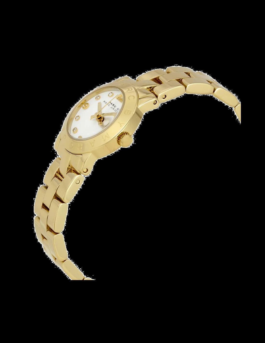 Attache bracelet Marc Jacobs MBM3057 en acier doré jaune à maillons, fermoir déployant sécurisé
