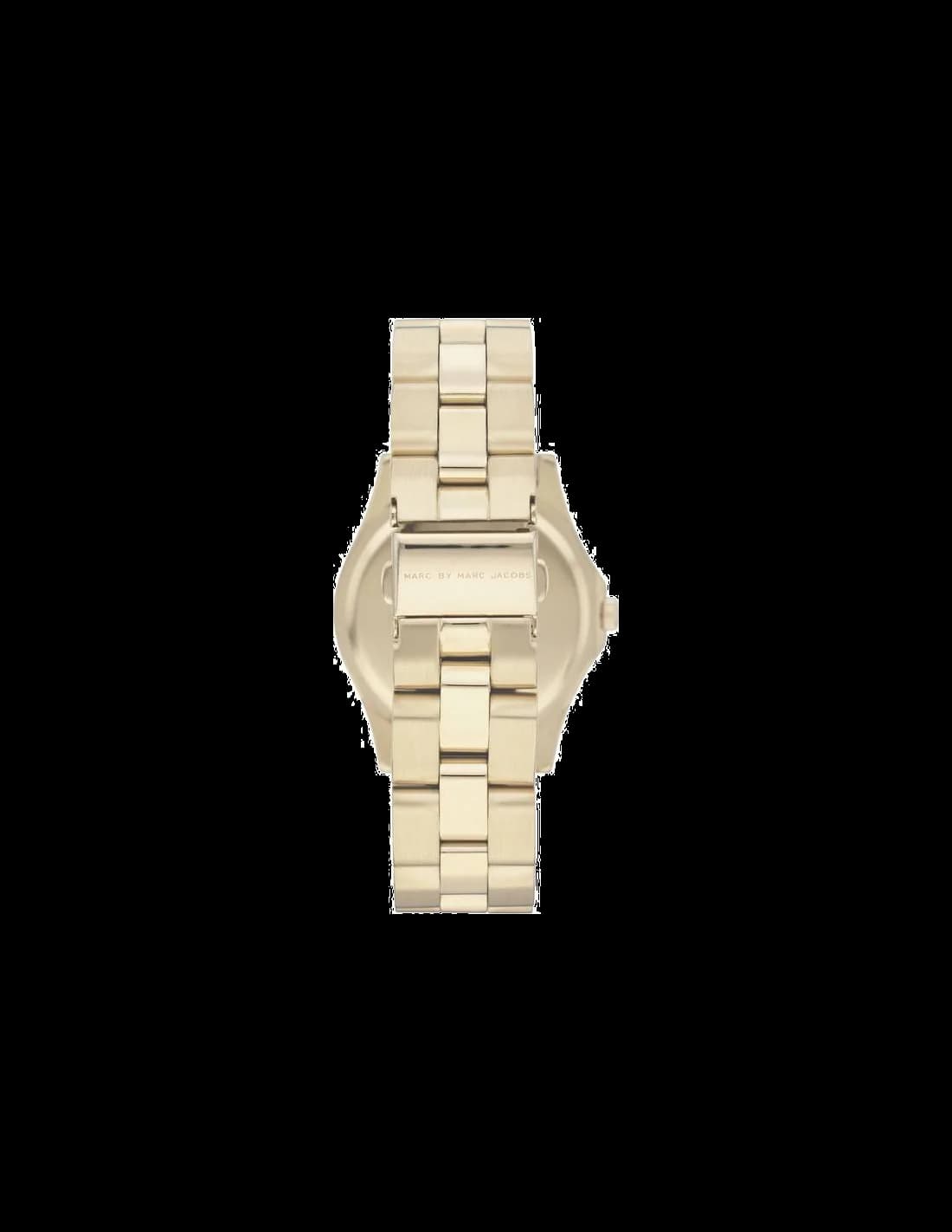 Visage cadran Marc Jacobs MBM3126 avec index appliqués dorés, aiguilles dauphine et guichet date à 3h