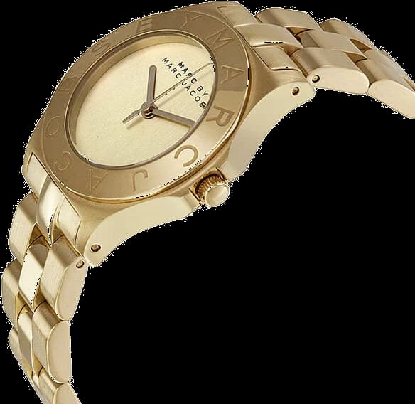 Attache bracelet Marc Jacobs MBM3126 en acier inoxydable doré, maillons polis et satinés, fermoir déployant à double sécurité