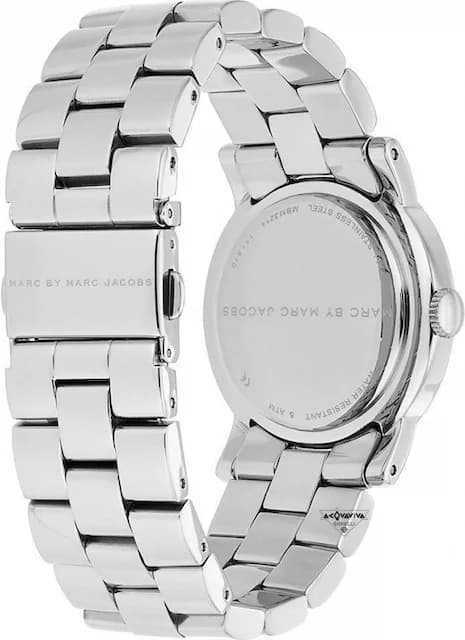 Attache bracelet Marc Jacobs MBM3214 en acier inoxydable brossé à boucle déployante signée, maillons intégrés