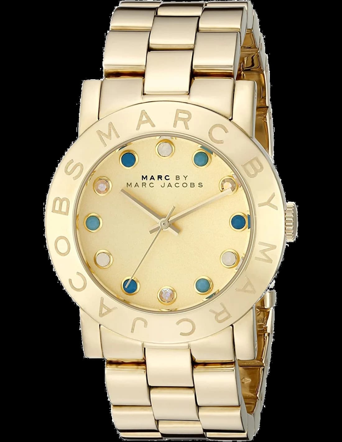 Montre Femme Marc Jacobs Amy MBM3215 en Acier Doré avec Cristaux Bleus