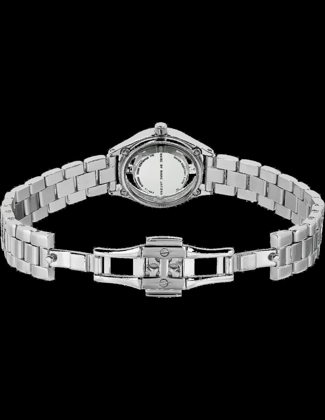 Attache bracelet Marc Jacobs MBM3416 en cuir noir texturé doté d'un fermoir déployant à double impulsion avec boucle signature Marc Jacobs