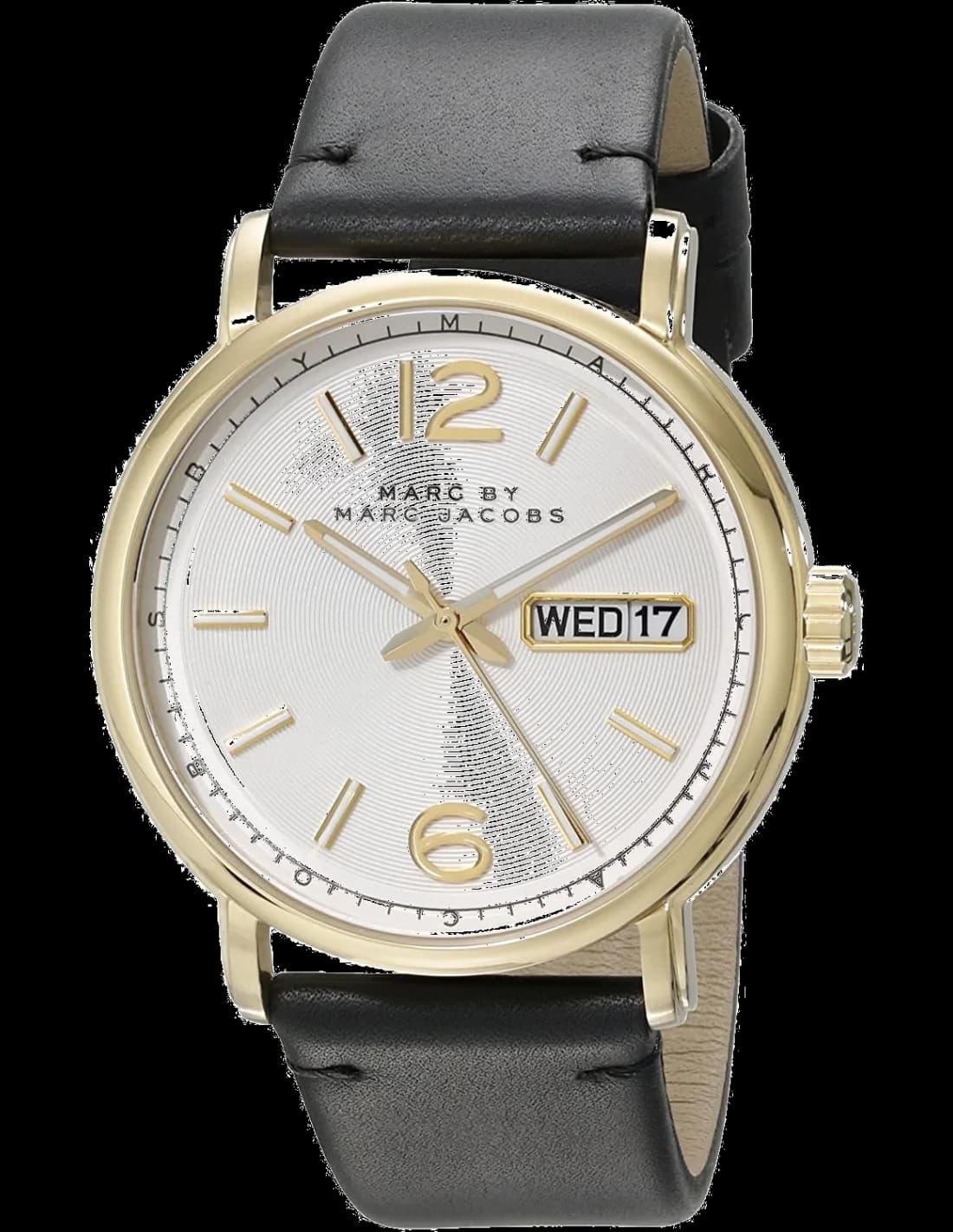 Montre Femme Marc Jacobs Fergus MBM5081 - Cadran blanc, boîtier or, bracelet cuir noir