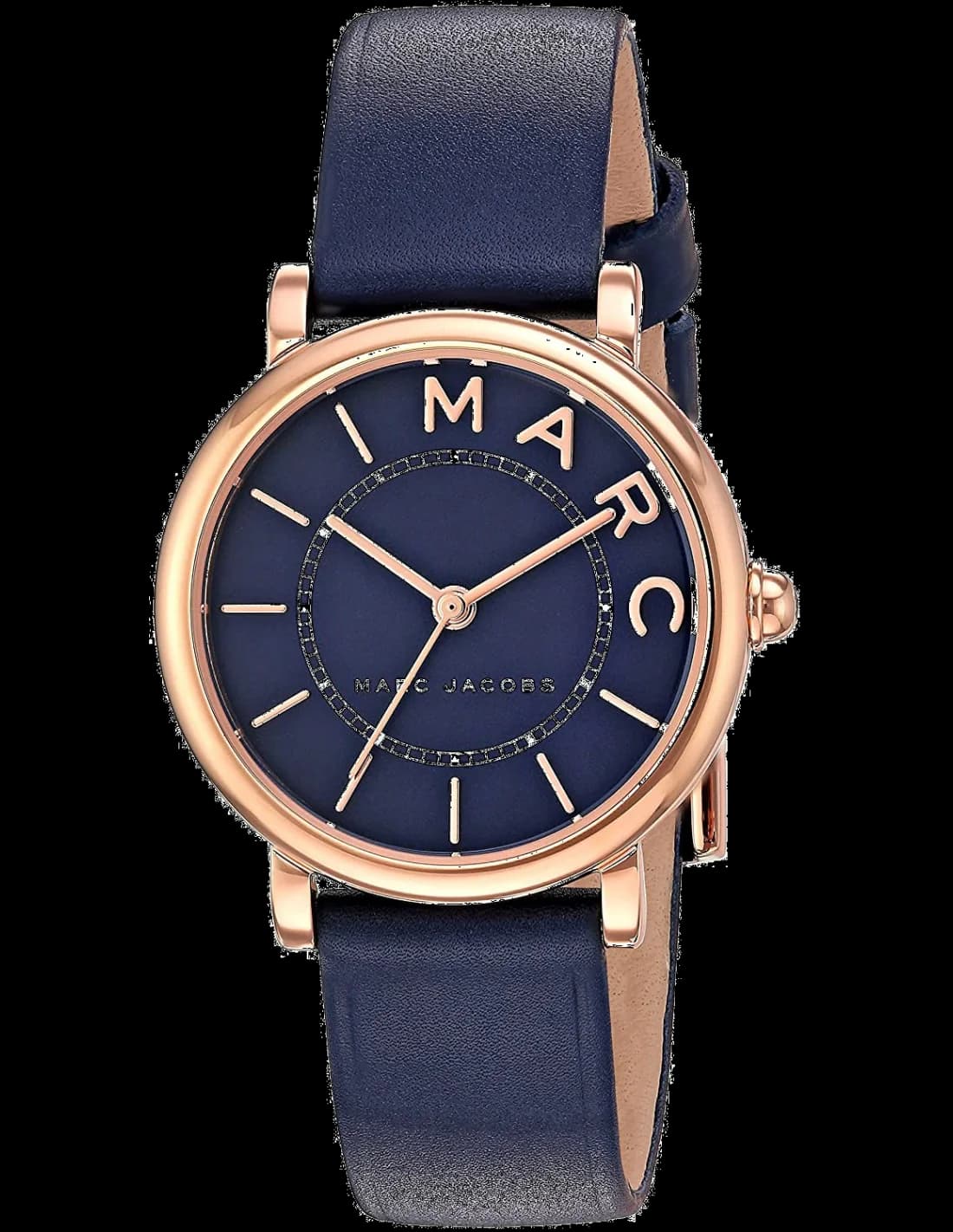 Montre Femme Marc Jacobs MJ1539 Roxy - Boîtier Or Rose, Cadran Bleu, Bracelet Cuir