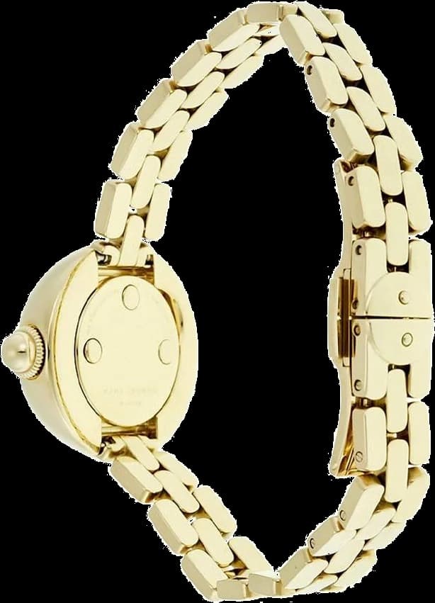 Attache bracelet Marc Jacobs MJ3459 en acier doré jaune, maillons lisses, fermoir déployant sécurisé pour confort optimal