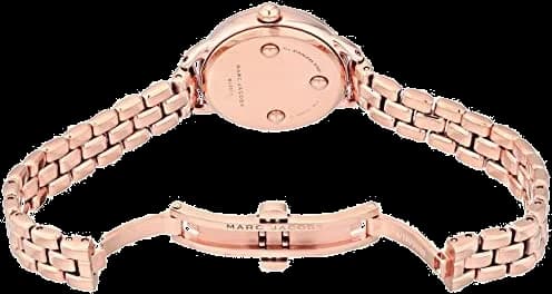Attache bracelet Marc Jacobs MJ3511 en cuir blanc avec coutures ton sur ton et fermoir déployant en acier or rose